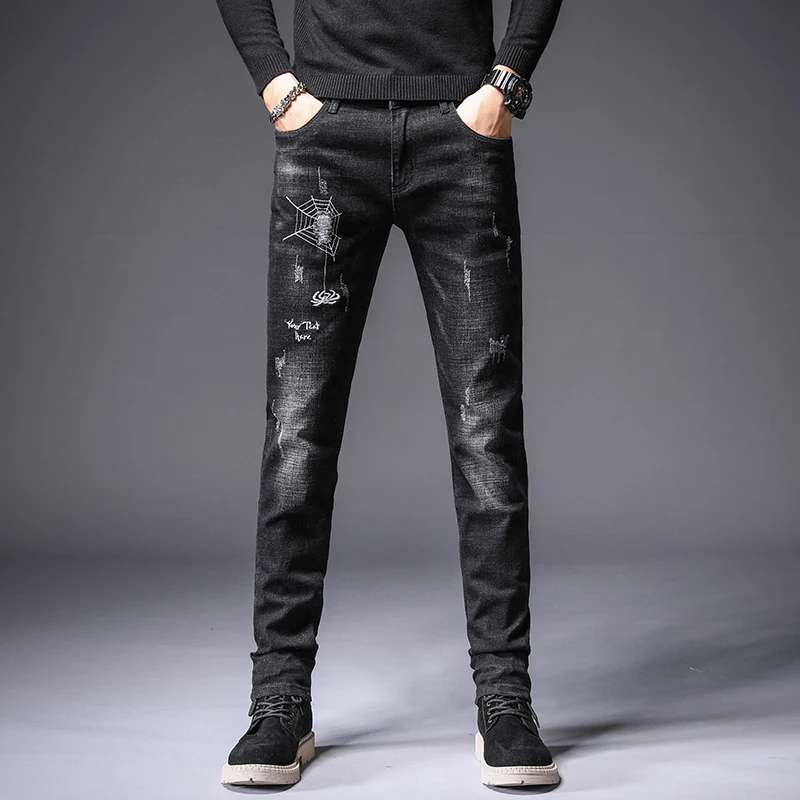 2020 повседневные джинсы мужские длинные брюки осенне зимние модели тонкие ноги