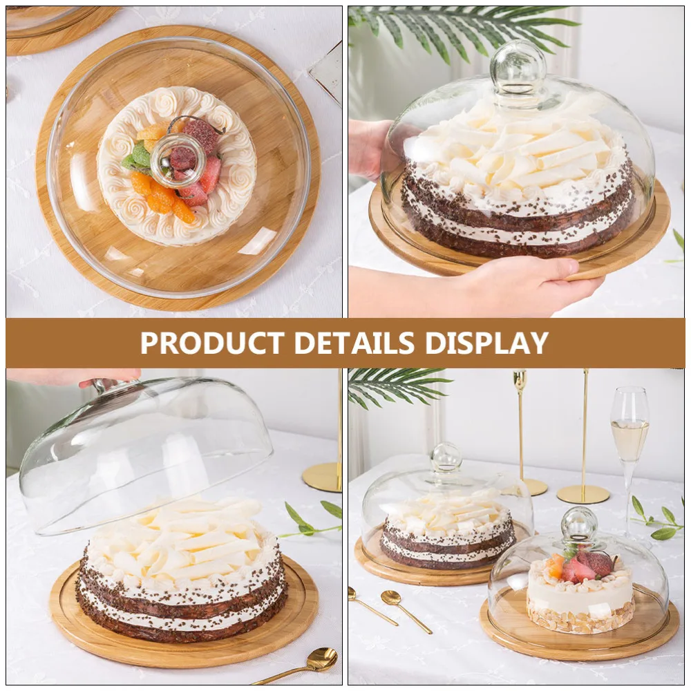 

1 Set Household Plate Pastry Plate Convenient Snack Tray with Glass Cover (Wood)