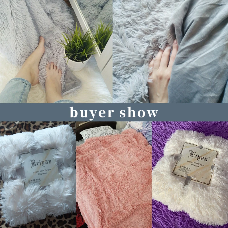

XC USHIO Super Soft Long Faux Fur Coral Fleece Blanket Warm Elegant Cozy With Fluffy Sherpa Throw Blanket Bed Sofa Blankets Gift