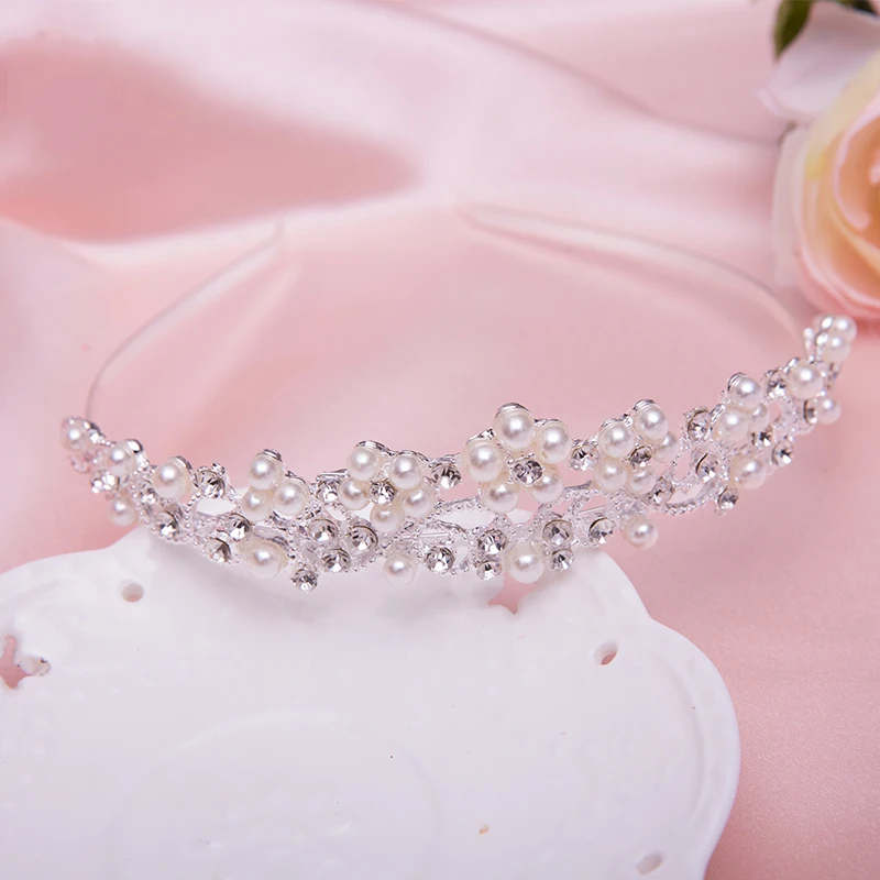 Стразы имитация жемчуга корона тиара цветок для девочек принцесса повязка на голову Свадебная вечеринка
