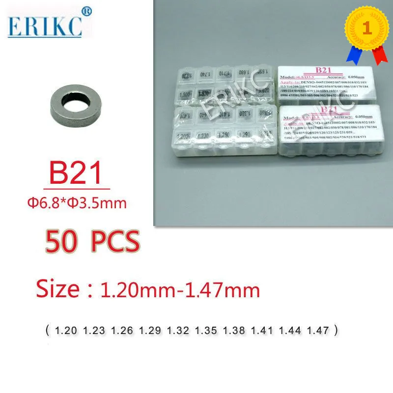 

50pcs ERIKC B21 Sizes 1.20-1.47mm Common Rail Engine Injector Adjusting Shims B21 Injection Washer Gasket Kits for Denso Series