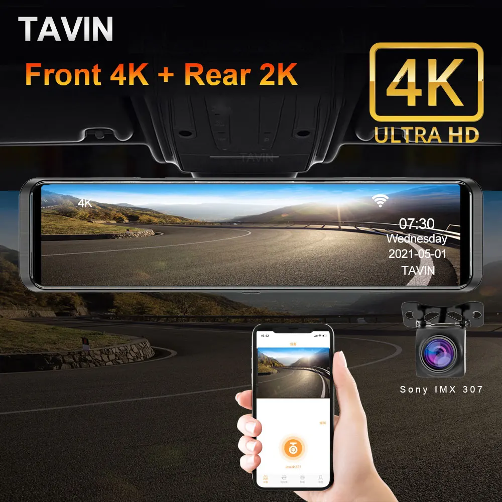 Автомобильный видеорегистратор 4K 3840*2160P 12-дюймовый WIFI GPS Sony IMX415 зеркало заднего