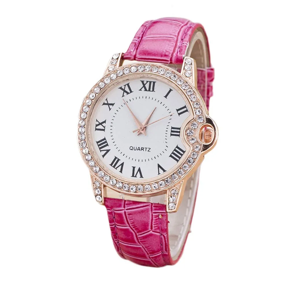 Женские часы для отдыха из искусственной кожи с аналоговым бриллиантом простые