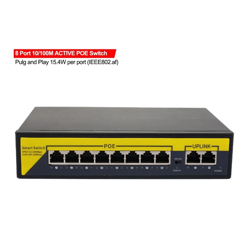 10-портовый переключатель 8POE и 2 Uplink 802.3Af/At 120 Вт встроенное питание Vlan до 250 м