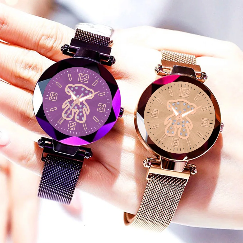 

Foreign Trade Fashion Diamond Bear Stainless Steel Milan Strap Watch Korean Casual Watch for Women