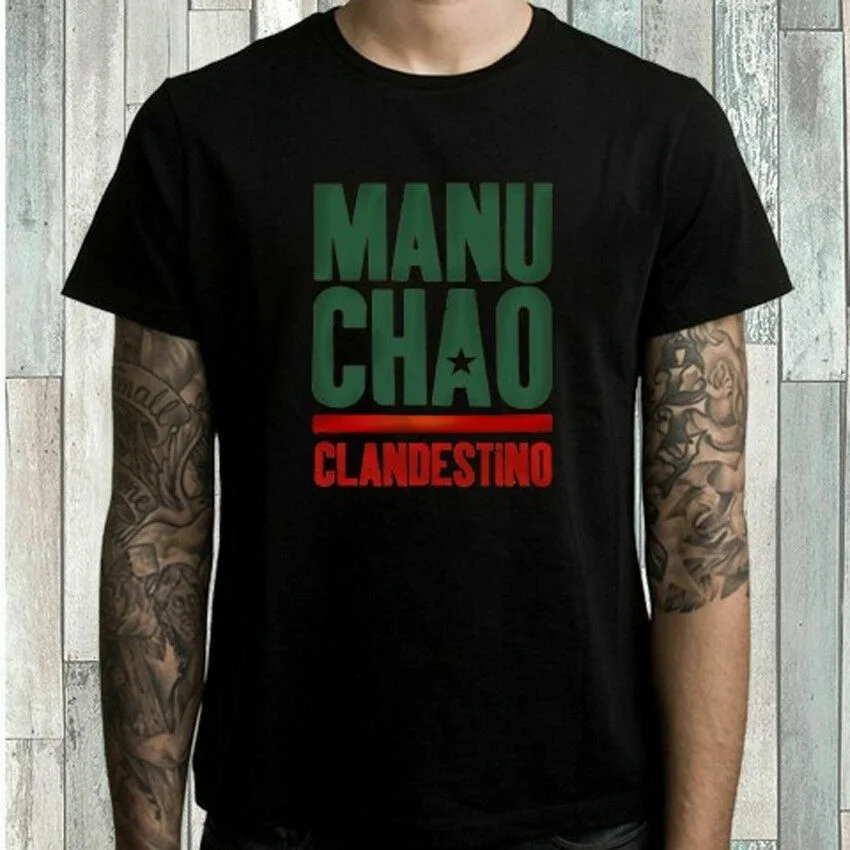 

Fashion T Shirt Manu Chao Clandestino Logo Mens Black Tshirt