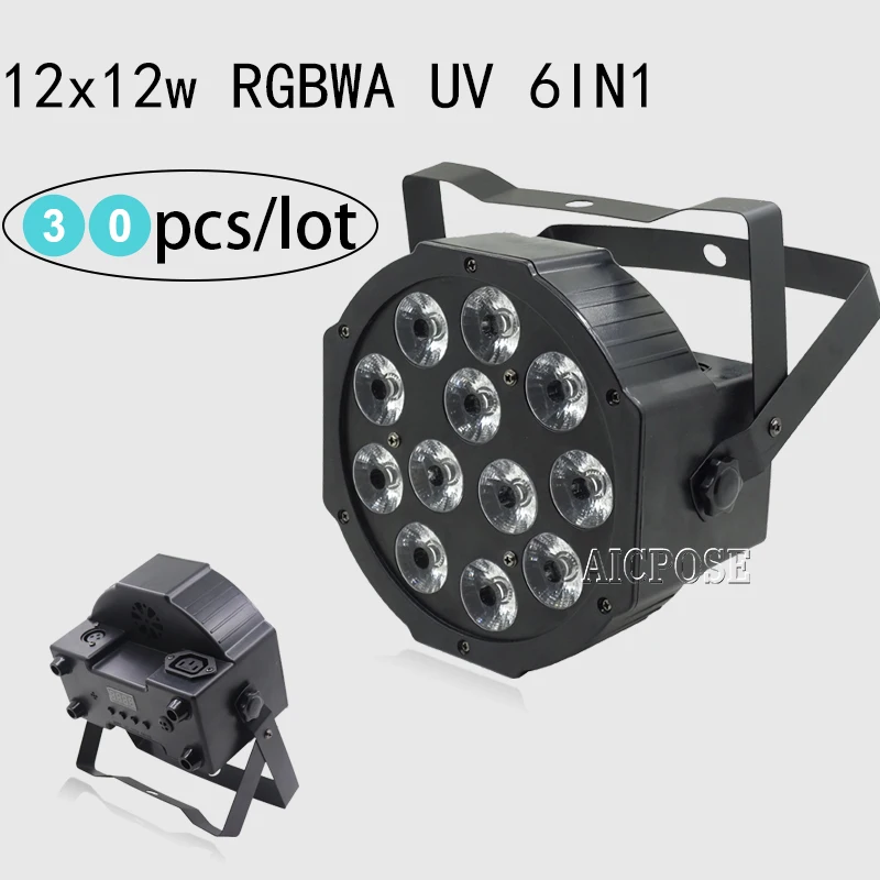 30 шт./лот 12x12 Вт Светодиодный светильник Par s RGBWA UV 6 в 1 плоский par led Can 64 настенный