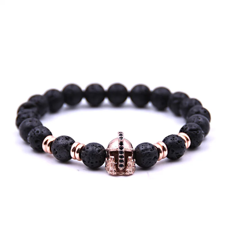 Римские браслет со шлемом для мужчин из натуральной Lave браслеты с бусинами камня
