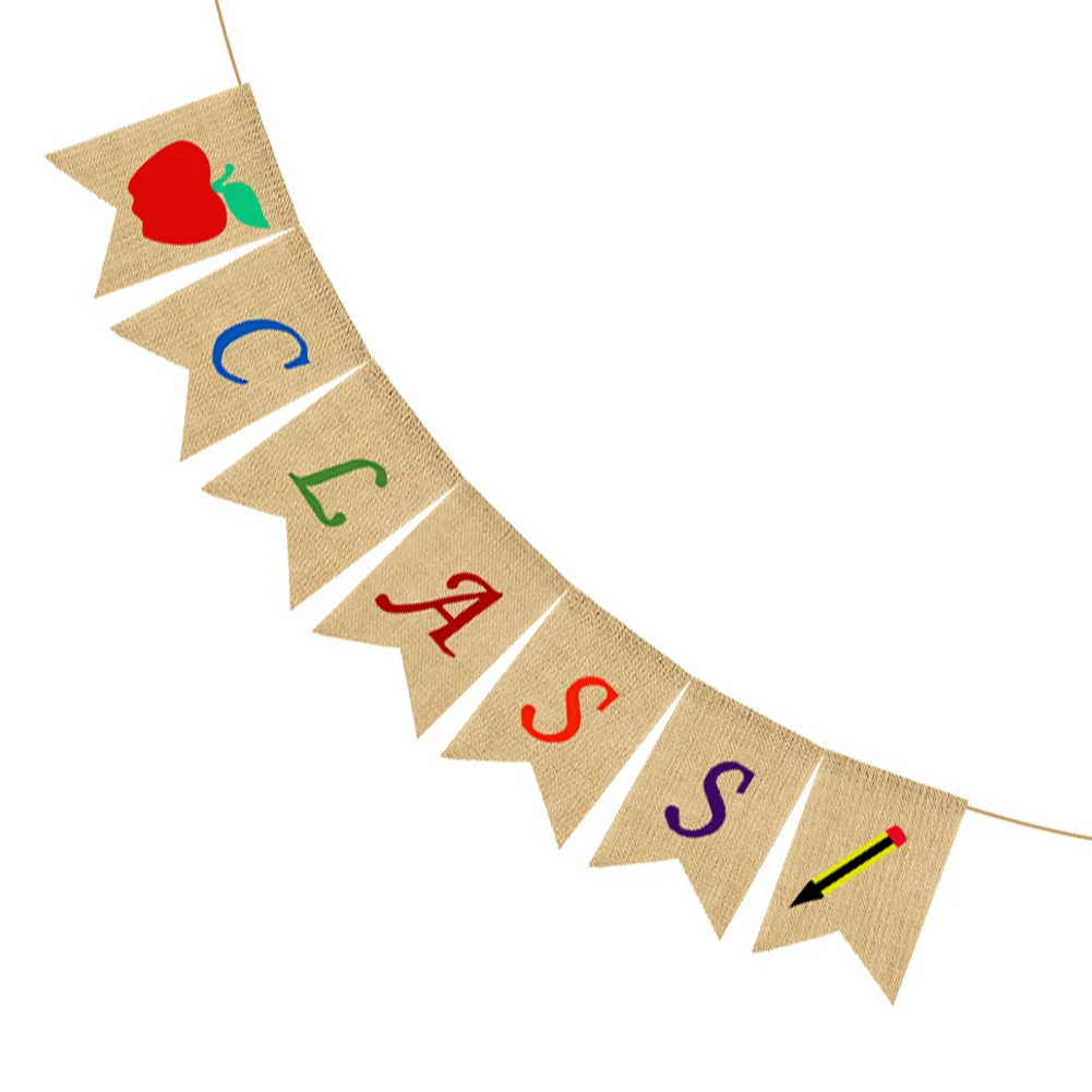 

Festival Party Returning Bunting School Decor Hanging Reusable Home Linen Banner Cute Moveable For Students Welcome Class