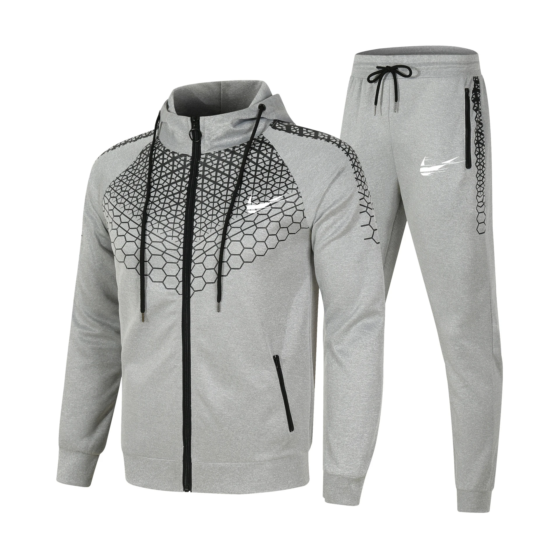 

Men's casual suit 2021 winter new splicing jogging sportswear zipper hoodie + pants 2-piece set of men's sportswear sports suit