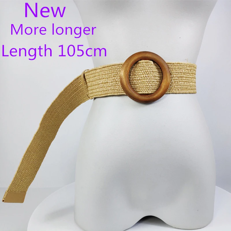 longer style Деревянная Пряжка эластичный плетеный пояс для женщин высокого качества модный дизайнерский пояс роскошный бренд PP поддельные соломы для отдыха широкий пояс D26 - Цвет: longer style