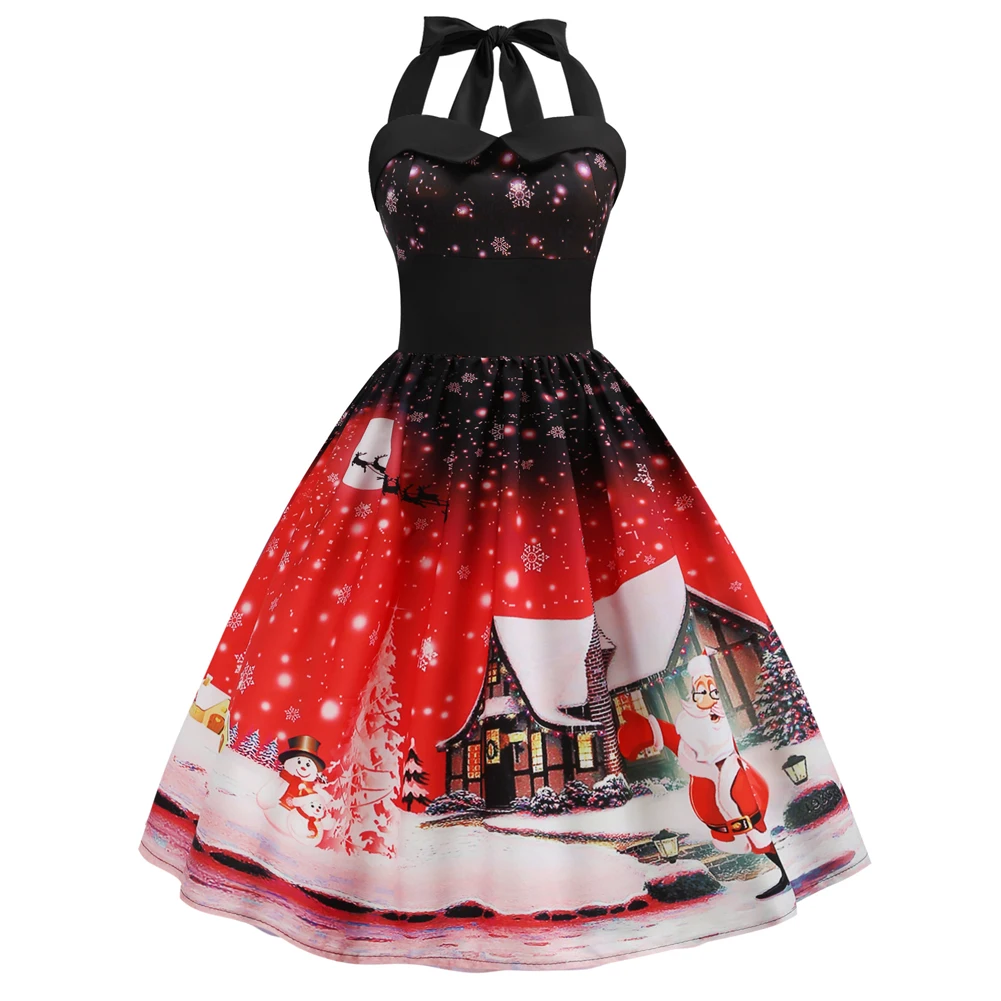 Модное рождественское платье 2019 винтажное без рукавов с принтом в стиле Хепберн