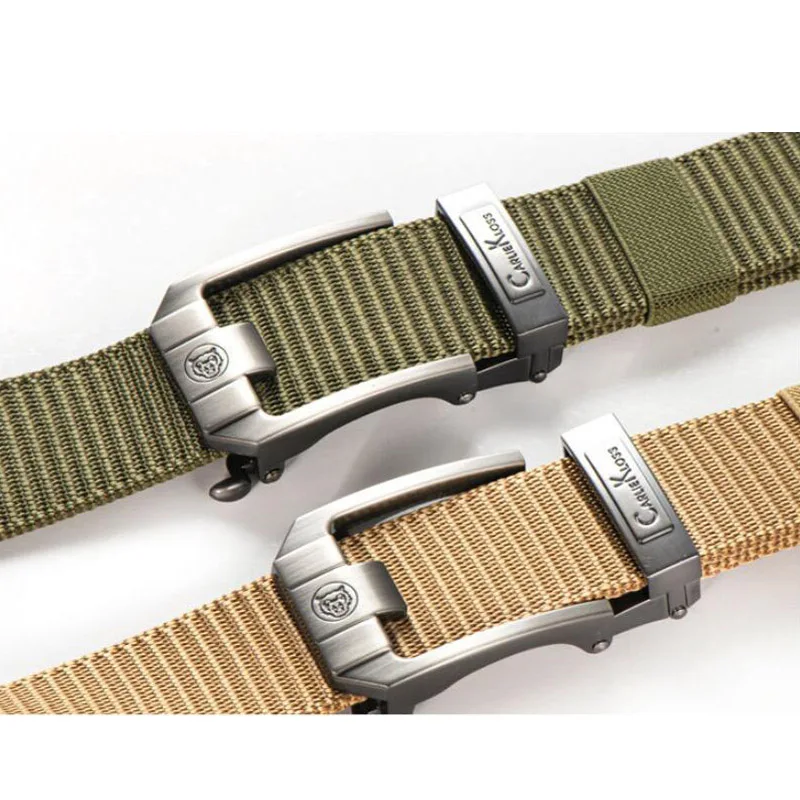 Kemeiqi 2021 new toothless automatic buckle cloth belt thickened nylon canvas belt leisure outdoor belt lengthened army green