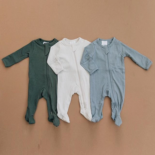 

7 Colors Spring Autumn Baby Rompers Toddler Newborn Infant Ribbed Knitted Zipper Romper Jumspuits Ovealls Sleepwear Outfits