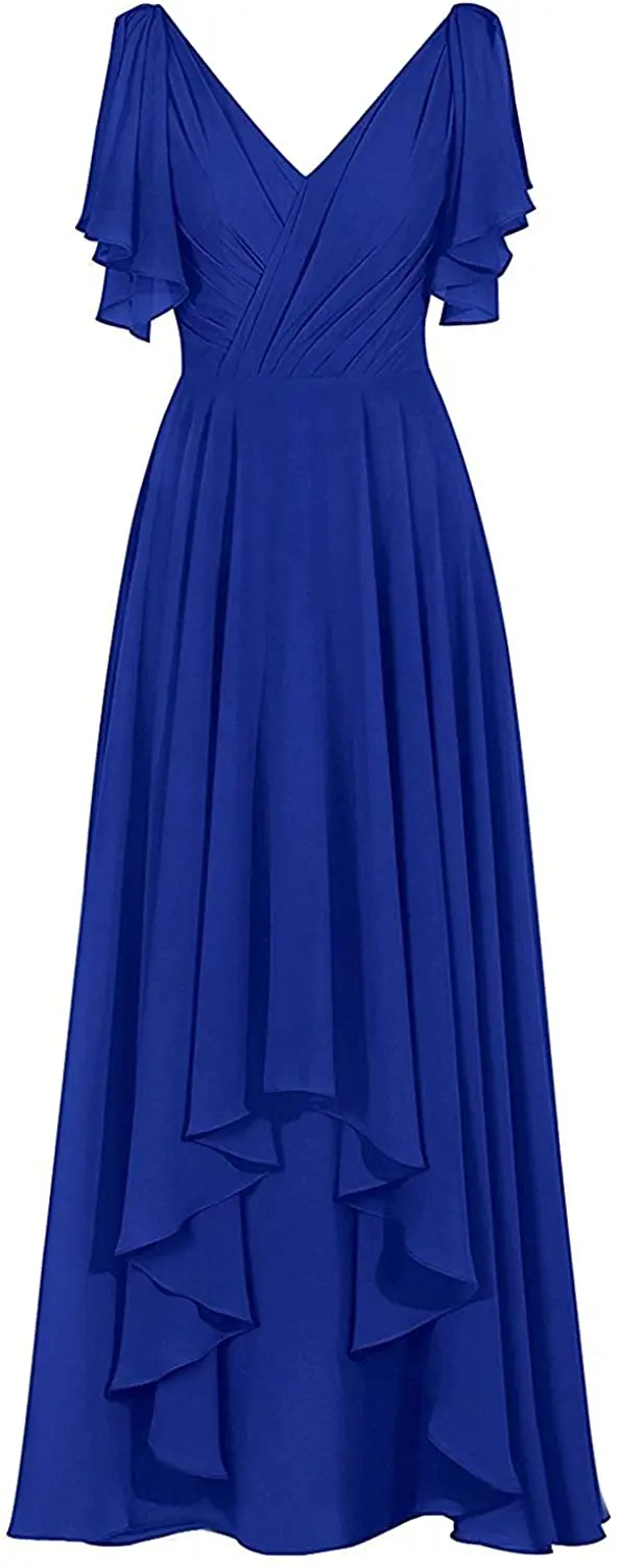 

Mother of The Bride Dresses V Neck Evening Formal Gowns Asymmetrical Bridesmaid Dress Plus Size Ruched Dress