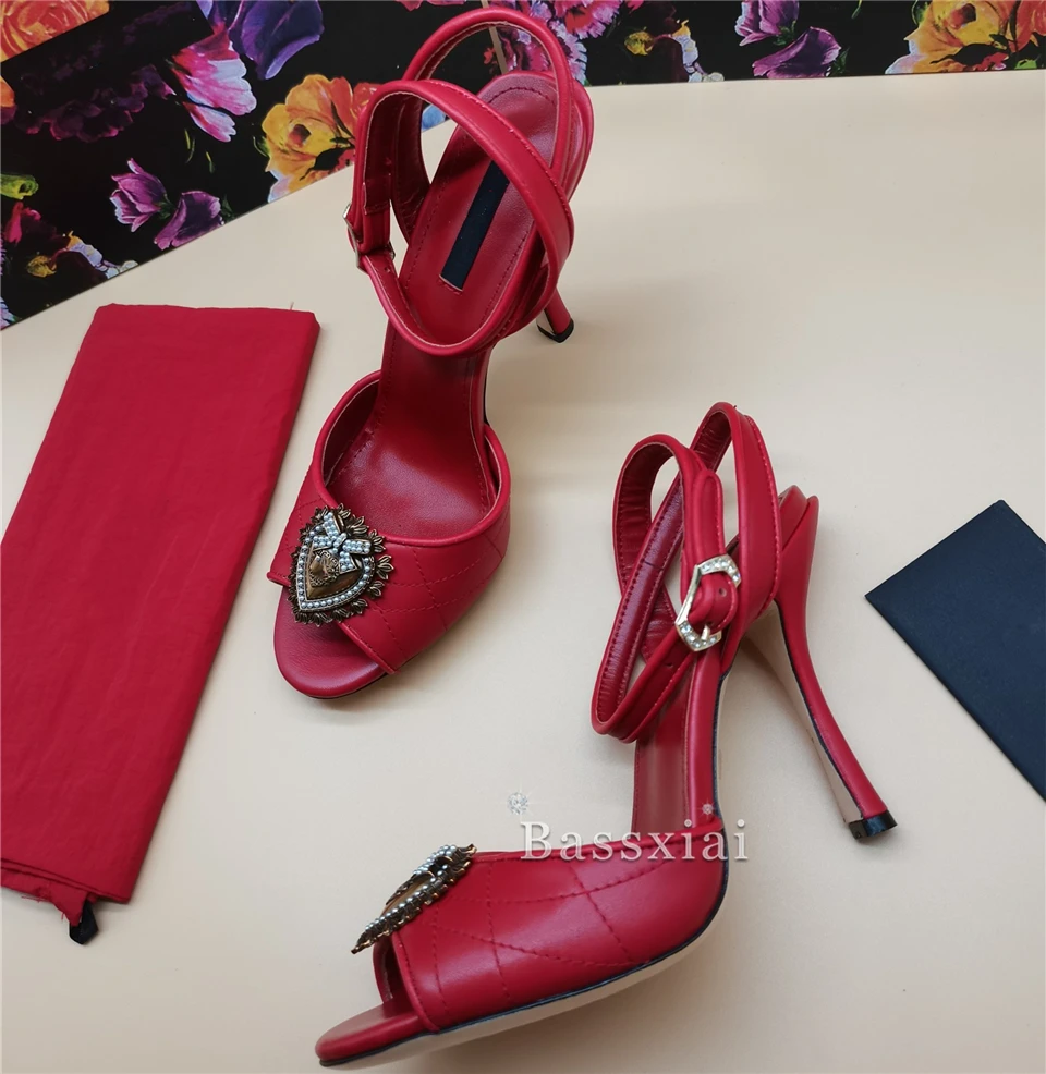 Женские летние сандалии из натуральной кожи на тонком высоком каблуке 10 см -