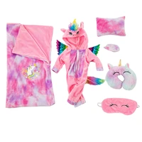 db cute unicorn doll clothes pajamas sleeping bags pillows eye masks 7 sets for 18 inch 43cm new baby dolls garment birthday gi