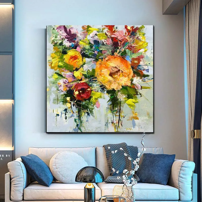 

Hand Painted Art Abstract Impasto Flower Canvas Oil Paintings Abstract Flower Wall Picture Living room's Room Home Wall Decor