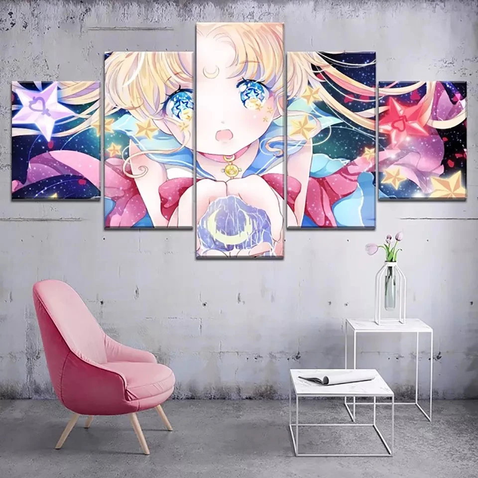 

5 Pieces Wall Art Canvas Painting Sailor Animation Poster Modern Modular Pictures Home Decoration Living Room Bedroom Framework