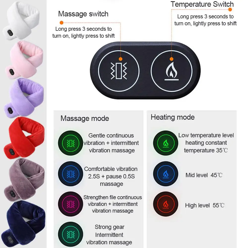 

Winter Heated Scarf Vibration Massage Neckerchief waterproof USB Recharge Double control switch Scarf for Cycling outdoor sport