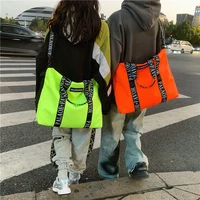 women large capacity shoulder messenger bag neon green orange korean fashion sports fitness bags travel package totes street