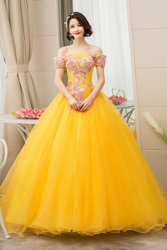 Quinceanera золотые вечерние платья с открытыми плечами роскошное бальное платье