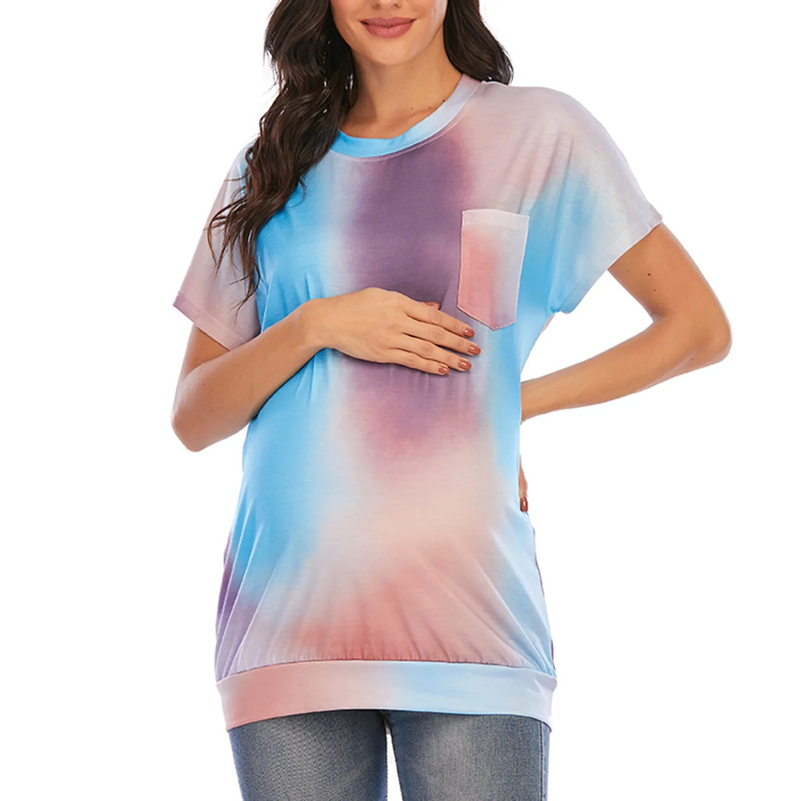 

Pregnancy Clothes Women Maternity Tops Pregnancy Pocket T-Shirt Maternity Tie-Dye Tops Pregnant Women Blouse Casual Clothes Top