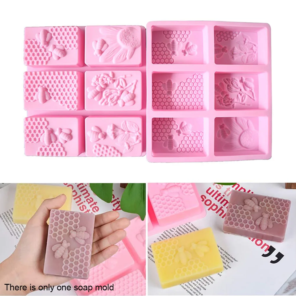 

Rectangle Beehive Soap Mold 6 Forms Bee Honeycomb Reusable 3D Cake Making Homemade Craft Candle DIY Soft Silicone Baking