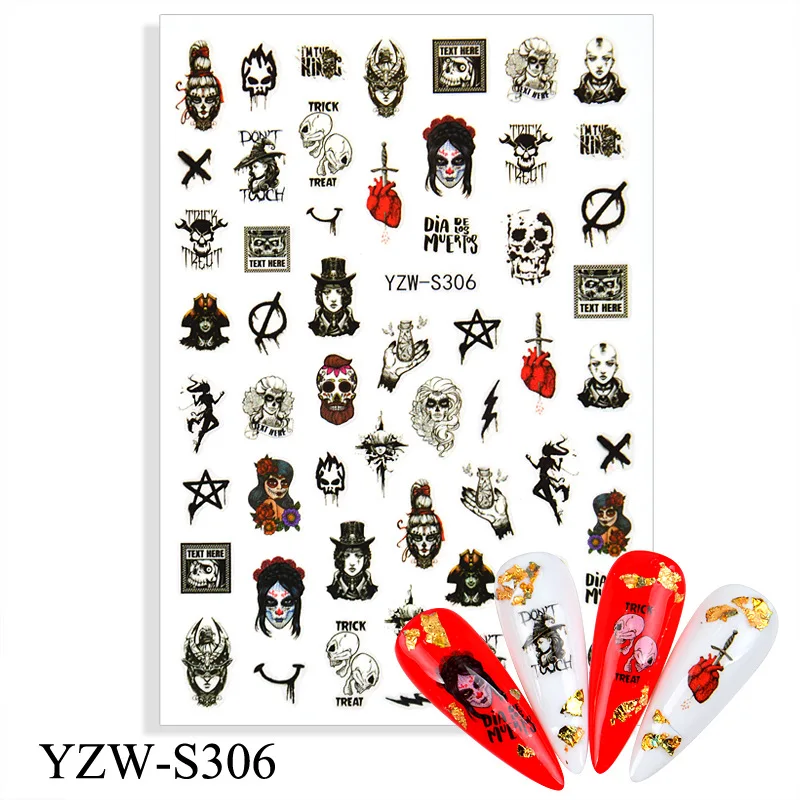 

3D наклейки для ногтей на Хеллоуин, Череп, шрамы, слайдер, наклейки, дизайнерские наклейки, наклейки для маникюра, наклейки