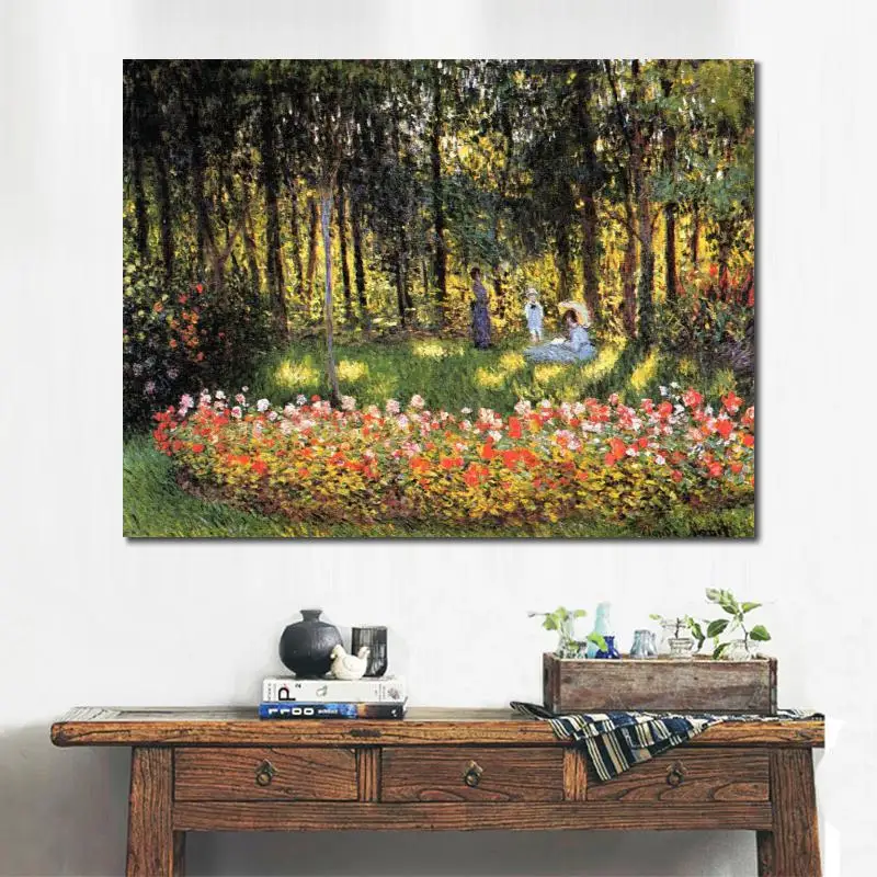 Canvas Wall Art Hand Painted Claude Monet Oil Paintings Famous Garden Landscape Impressionist Artwork Trees Picture High Quality