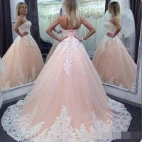 vintage ball gown quinceanera dresses sweetheart pink white lace appliques tulle long sweet 16 party cheap plus size prom dress