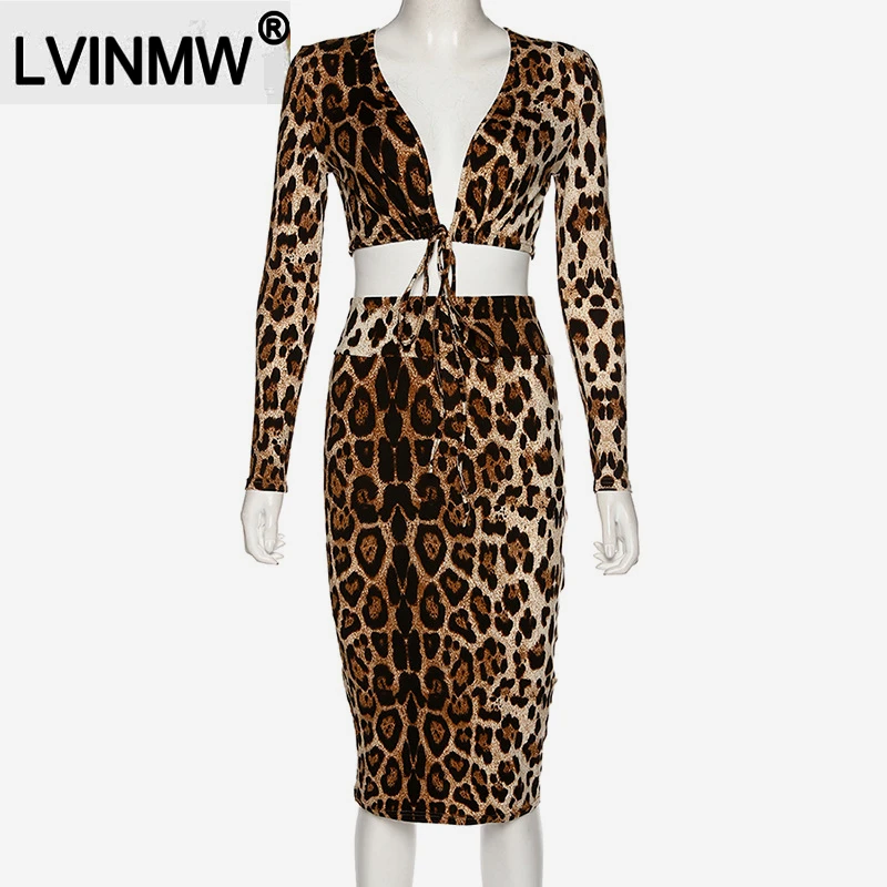 LVINMW сексуальный леопардовый принт комплект из 2 предметов v образный вырез