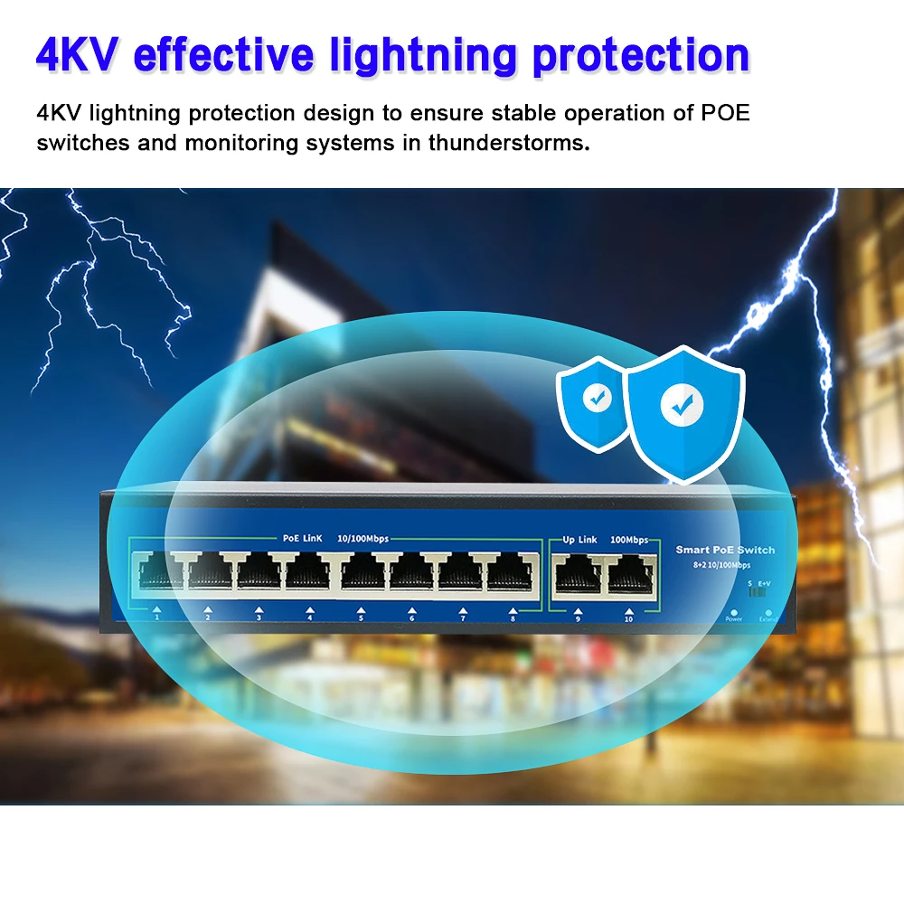10 портовый Ethernet коммутатор POE 52 в VLAN 10/100 Мбит/с IEEE 802 3 Af/at стандартный сетевой для IP