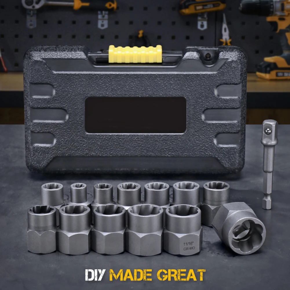 

14Pcs Impact Damaged Bolt Nut Screw Remover Extractor Socket Tool Kit Removal Set Bolt Nut Screw Removal Socket Wrench