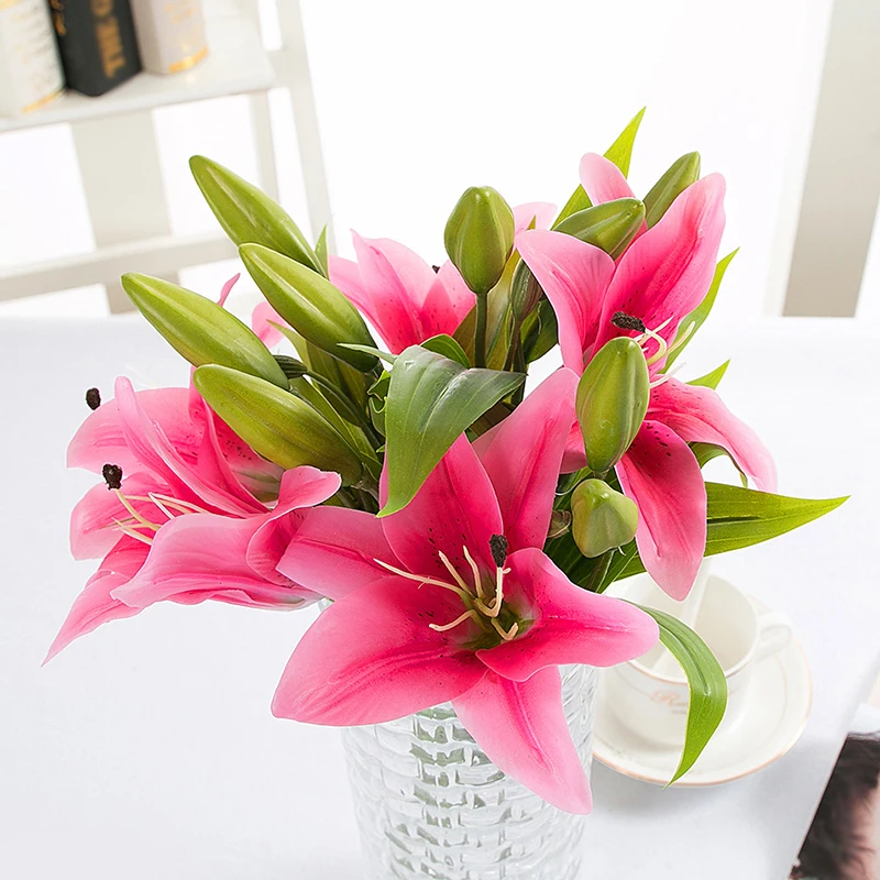 1 шт. 3 головки настоящие Сенсорные Искусственные цветы лилия декоративные DIY для