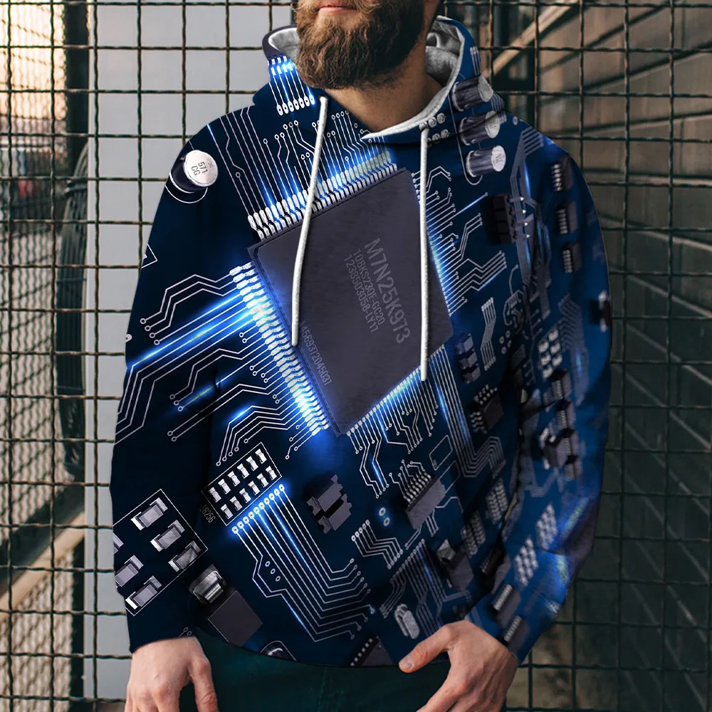 

3D Printing New Electronic Chip Men's/Women's Hoodie Street Fashion Summer Personality Versatile Sports Loose Oversized Top 4XL