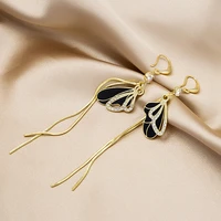 womens vintage elegant butterfly wings long drop earrings shiny crystal chain tassel dangle hook earring trendy accessories