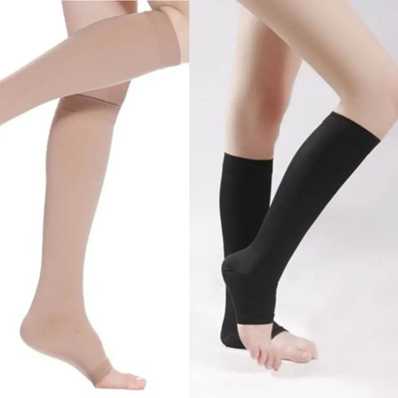 Women'S Compression Stockings Knee High Socks Men Elastic Leg Support Stockings Open Toe 18-21mm Plus Size S-XL
