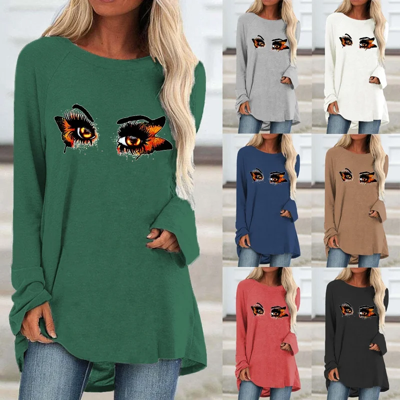 

Модный принт Осень-Зима Новые пуловеры с длинным рукавом и круглым вырезом Футболка с графическим принтом свободные повседневные топы Женс...