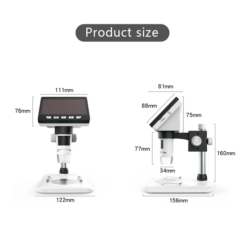 

Digital Microscope 4.3 Inch LCD HD Screen 1000X Magnification Zoom with 8 Adjustable LED Light Portable Microscope
