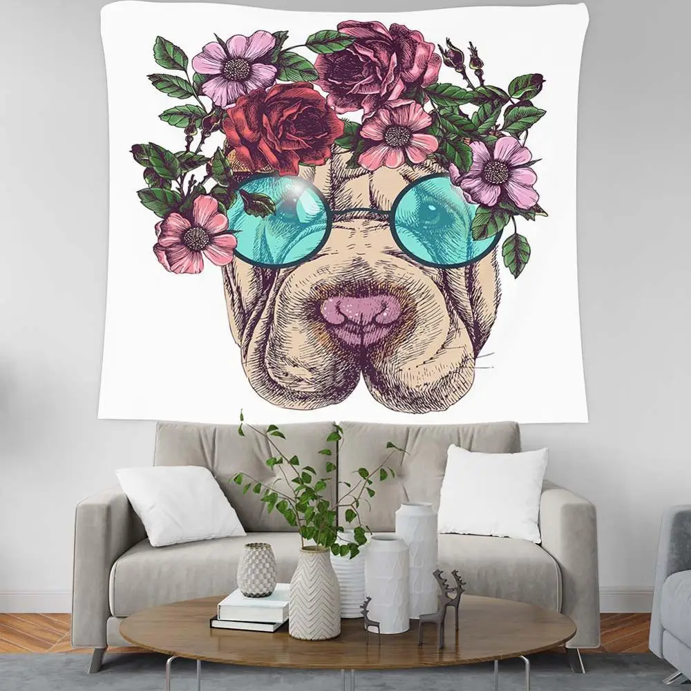 

Cat Dog Printing Tapestry Bedroom Living Room Wall Hanging Tapestry Cute Animals Background Cloth Children's Room Decoration