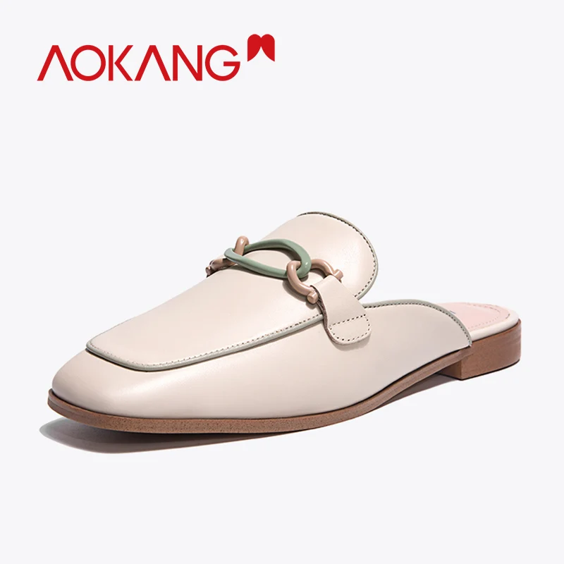 Женские кожаные шлепанцы AOKANG повседневные уличные Шлепанцы из натуральной кожи