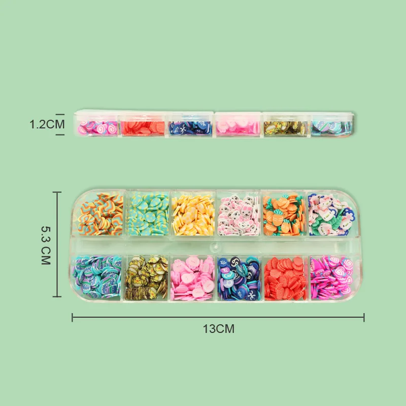 

12 Grid Box Easter Day Eggs Polymer Clay Slices Slimes 3D Flakes Easter Bunny Design Nail Art Decorations Accessories