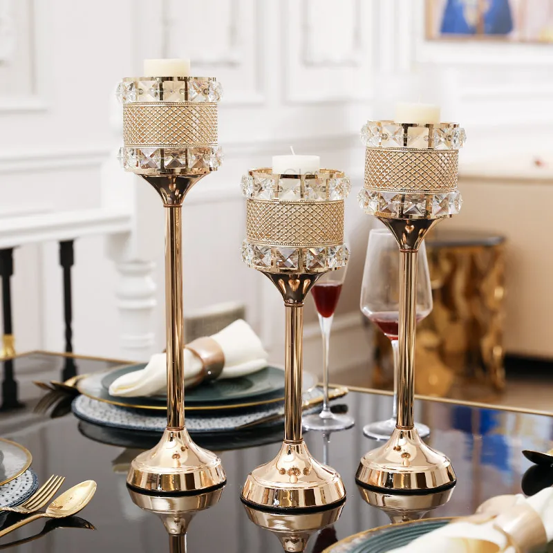 Настольный подсвечник хрустальный металлический золотой роскошный