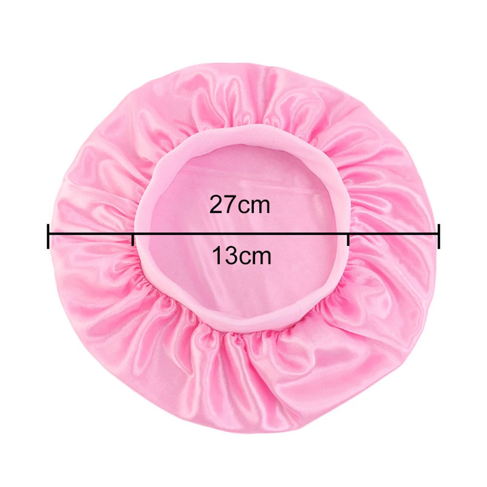 

Solid Color Kids Wide Brim Elastic Night Sleep Bonnet Shower Hat Hair Care Cap