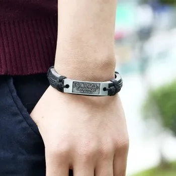 

Europe and the United States new English letter retro leather bracelet factory straight alloy leather bracelet letter B01203