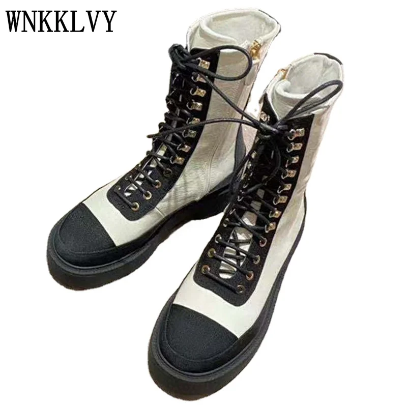 

Ankle boots women 2021 autumn winter new round toe Thick Bottom Lace Up martin boots All match British Style Short Boots