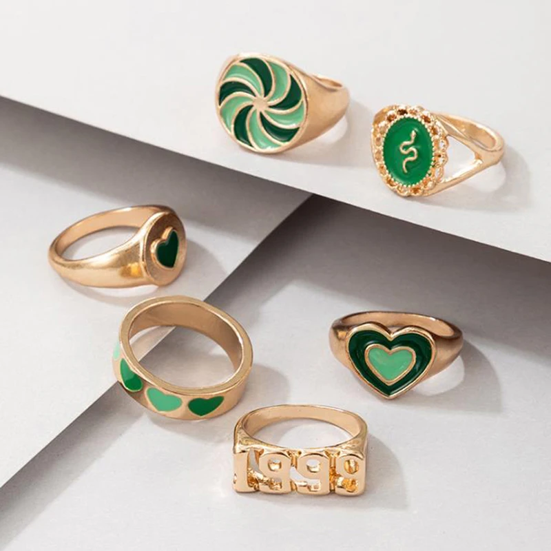 

Новинка 2021, модное эмалированное кольцо 6 шт./компл. для женщин, капающие масляные цветные металлические кольца, ювелирные изделия, аксессуа...