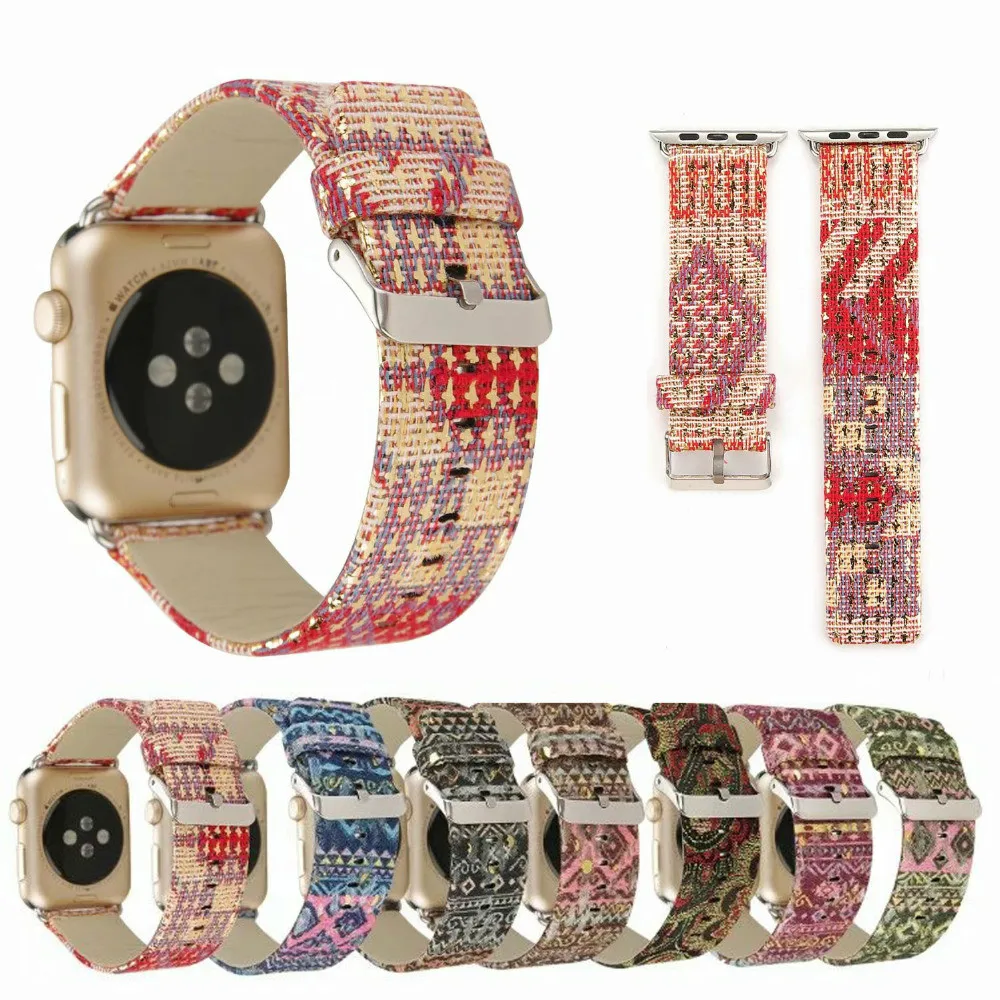 Кожаный ремешок для часов Apple Watch 44 мм 40 Iwatch 38 42 с цветочным принтом 5 4 3 мм|Ремешки