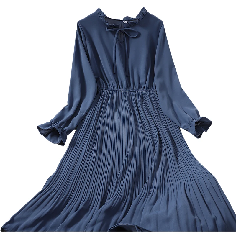 

Vintage 2021 Slim bow midi long Dress summer tunic elegant office dress Party Women casual high waist pleated vestido de festa